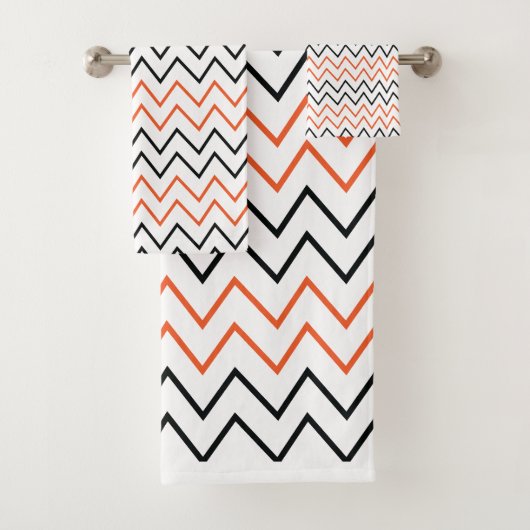 Schwarz Orange Chevron Zickzack Badhandtuch Set (Insitu)