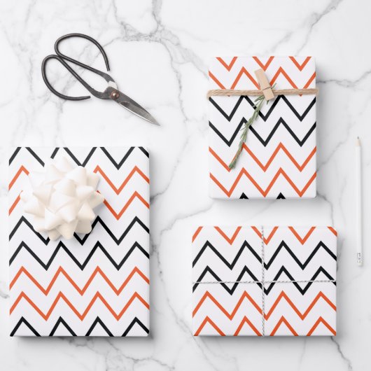 Schwarz Orange Chevron Zickzack Geschenkpapier Set (Vorderseite)