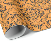 Schwarz-Orange-Damask-Muster Geschenkpapier (Rolleneckpunkt)