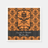 Schwarz-Orange-Damast-Muster Serviette (Vorderseite)