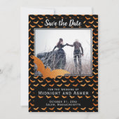 Schwarz-Orange-Foil-Bat Halloween Hochzeit Save The Date (Vorderseite)