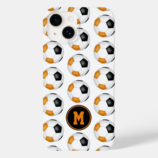 Schwarz-Orange-Fußball-Muster mit Monogramm Case-Mate iPhone Hülle (Rückseite)