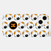 Schwarz-Orange-Fußball-Muster mit Monogramm Case-Mate iPhone Hülle (Rückseite (Horizontal))