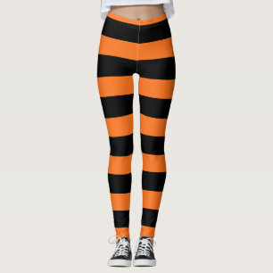 Schwarz-Orange gestreifte Halloween-Kostüme Leggings