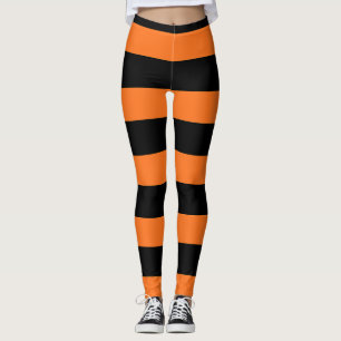 Schwarz-Orange gestreifte Halloween-Kostüme Leggings