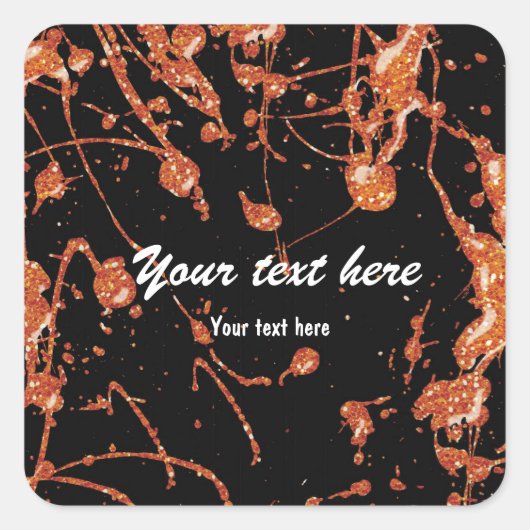 Schwarz Orange Glitzer Paint Halloween-Party Aufkl Quadratischer Aufkleber (Vorderseite)