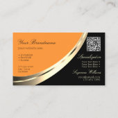 Schwarz-Orange-Gold-Dekor mit Logo und QR-Code Visitenkarte (Rückseite)