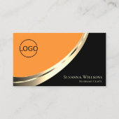 Schwarz-Orange-Gold-Dekor mit Logo und QR-Code Visitenkarte (Vorderseite)