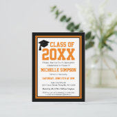 Schwarz-Orange-Graduierungspartei Einladungspostkarte (Stehend Vorderseite)