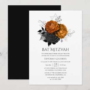 Schwarz-orange Halloween-Blumen-Bat-Mizwa Einladung
