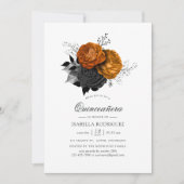 Schwarz-Orange Halloween Blumenkatze Einladung (Vorderseite)