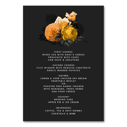 Schwarz-Orange Halloween Blumenmenü Tischnummer (Rückseite)