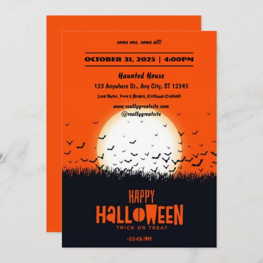 Schwarz-Orange-Halloween-Party Einladung (Vorne/Hinten)