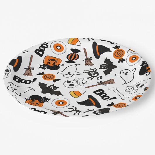 Schwarz-Orange-Halloween-Party Pappteller (Schrägansicht)