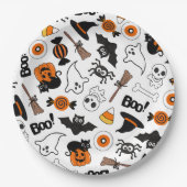 Schwarz-Orange-Halloween-Party Pappteller (Vorderseite)