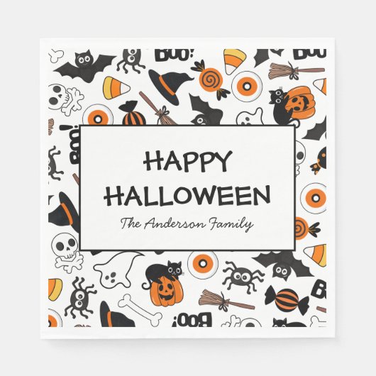 Schwarz-Orange-Halloween-Party Serviette (Vorderseite)