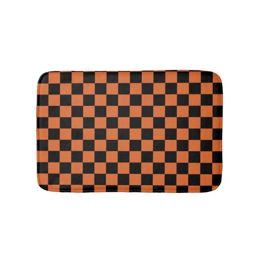 Schwarz-orange Halloween-Schachbrettmuster Badematte (Vorderseite)