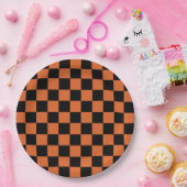 Schwarz-orange Halloween-Schachbrettmuster Pappteller (Party)