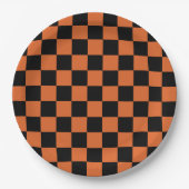Schwarz-orange Halloween-Schachbrettmuster Pappteller (Vorderseite)