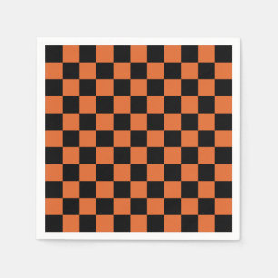 Schwarz-orange Halloween-Schachbrettmuster  Serviette