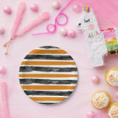 Schwarz-Orange Halloween Wasserfarben Streifen Pappteller (Party)