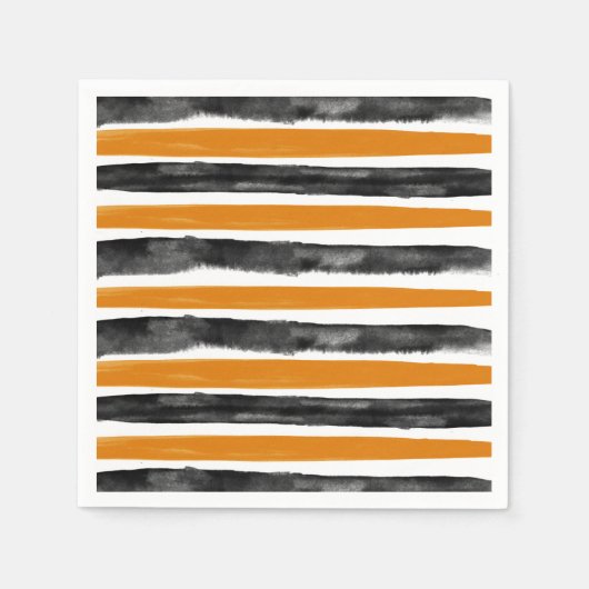 Schwarz-Orange Halloween Wasserfarben Streifen Serviette (Vorderseite)