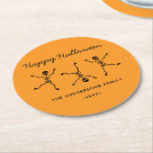 Schwarz & Orange Hand Drawn Skeleton Happy Hallowe Runder Pappuntersetzer (Angewinkelt)