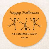 Schwarz & Orange Hand Drawn Skeleton Happy Hallowe Runder Pappuntersetzer (Vorderseite)