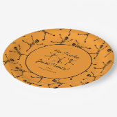 Schwarz-Orange-Hand-Skelett Halloween Pappteller (Schrägansicht)