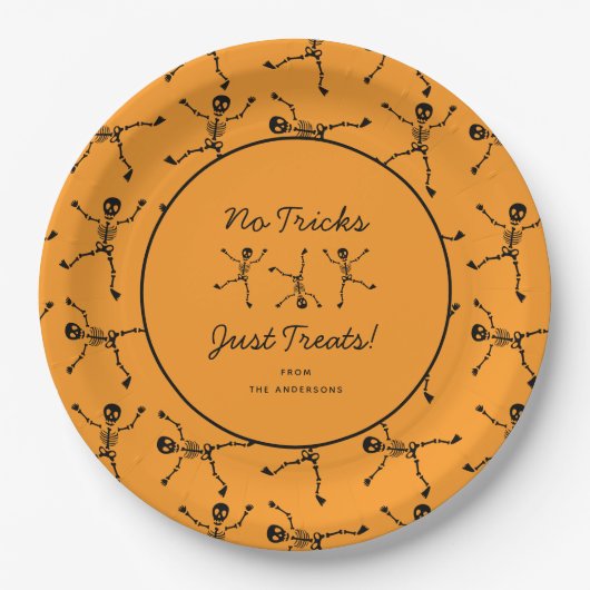 Schwarz-Orange-Hand-Skelett Halloween Pappteller (Vorderseite)