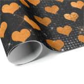 Schwarz-orange Herz-Muster Geschenkpapier (Rolleneckpunkt)