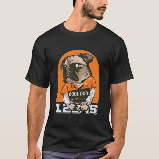 Schwarz-Orange Illustrierter Cooler Hund T - Shirt (Vorderseite)