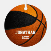 Schwarz-Orange-Jungs-Mädchen halten Basketball Ornament Aus Metall (Rückseite)