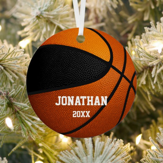 Schwarz-Orange-Jungs-Mädchen halten Basketball Ornament Aus Metall (InSitu)