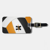Schwarz-Orange-Jungs-Mannschaft spendet Volleyball Gepäckanhänger (Vorderseite horizontal)