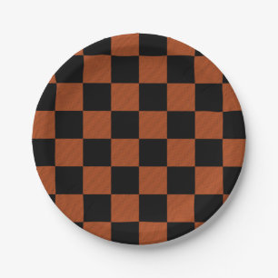 Schwarz-orange karierte Buffalo-Plaid-Quadrate Pappteller