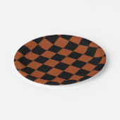 Schwarz-orange karierte Buffalo-Plaid-Quadrate Pappteller (Schrägansicht)