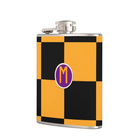 Schwarz-Orange-Karo-Muster Flachmann (Links)