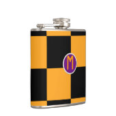 Schwarz-Orange-Karo-Muster Flachmann (Rechts)