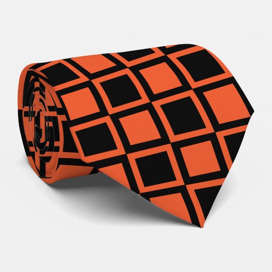 Schwarz Orange Karomuster Krawatte (Gerollt)
