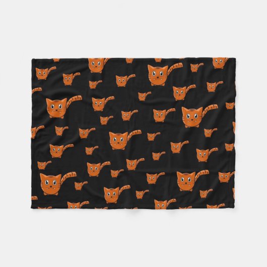 Schwarz & Orange Kittern Pattern Fleecedecke (Vorderseite (Horizontal))