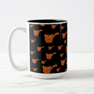 Schwarz & Orange Kittern Pattern Zweifarbige Tasse