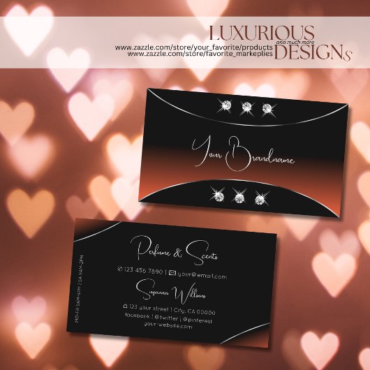 Schwarz Orange mit Silberdekor und glänzenden Juwe Visitenkarte