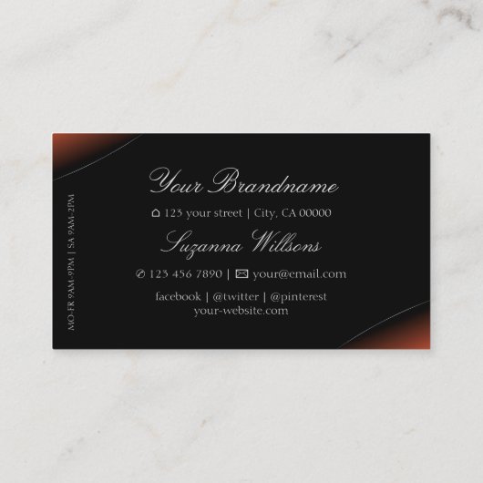 Schwarz Orange mit Silberdekor und schmalen Juwele Visitenkarte (Rückseite)