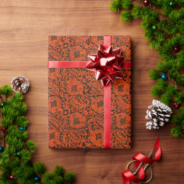 Schwarz Orange Mittelalterliche Einzigartige Blume Geschenkpapier