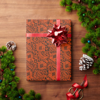 Schwarz Orange Mittelalterliche Einzigartige Blume Geschenkpapier