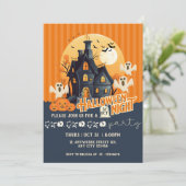 Schwarz/Orange Modernes Spuk Haus Halloween Einladung (Stehend Vorderseite)