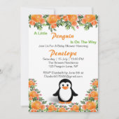 Schwarz-Orange-Penguin | Orange und grüne Blume Einladung (Vorderseite)