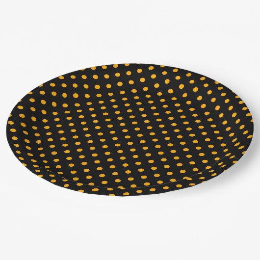 Schwarz Orange Polka Dot Pattern Halloween-Party Pappteller (Schrägansicht)