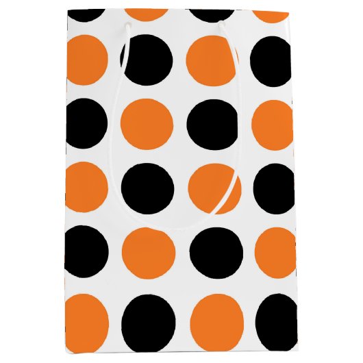 Schwarz-Orange-Polka-Punkte Mittlere Geschenktüte (Vorderseite)
